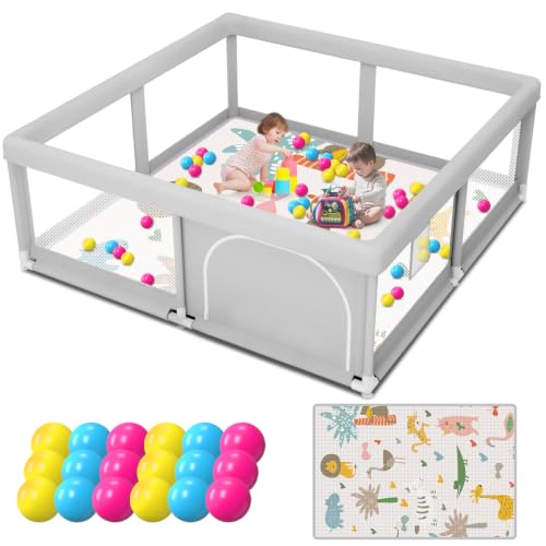 Baby Playpen with Mat and Ocean Balls - 50x50 Inch Safe Toddler Play Yard