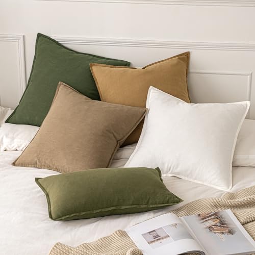 Euro Sham Pillow Covers 26x26 Cream White Set of 2 Linen Cotton Flange Edges