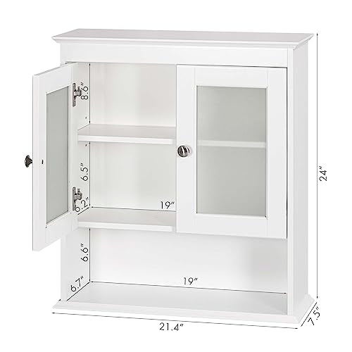 Spirich White Bathroom Wall Cabinet with Glass Doors - Space-Saving Medicine Storage