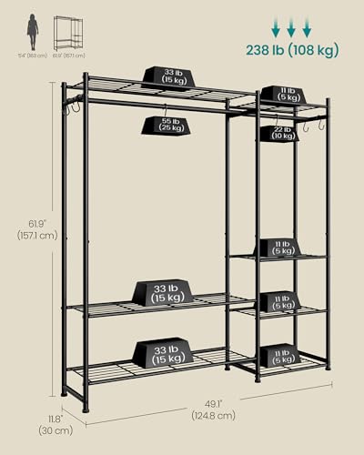 SONGMICS Portable Closet Wardrobe - Black, 49.1" Freestanding Clothing Rack