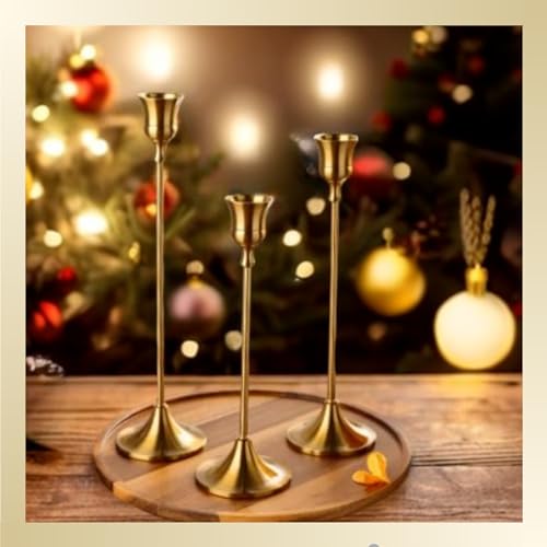 MENONEE ZT05 Brass Gold 6-Piece Candlestick Set - Taper Candle Holders for Mantel & Table Centerpieces