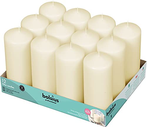12 Ivory Unscented Pillar Candles - Dripless & Long Burn - 2.7 x 6.7 Inch