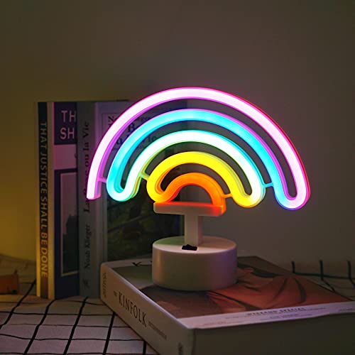 Rainbow Neon Sign, Neon Light Decor for Girls¡¯ Room, LED Bedroom Decoration, Battery Operated Table Lamp for Classroom Party
