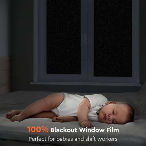 Blackout Window Privacy Film - Total Black / 35.4 x 314.9 inches - Light Blocking & UV Protection
