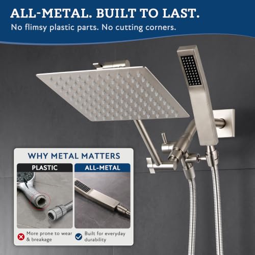 8-Inch All Metal Rain Shower Head with Handheld - Brushed Nickel