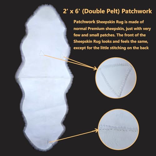 AOGELAN Genuine Sheepskin Rug 2' x 6' Cream Brown Double Pelt Patchwork