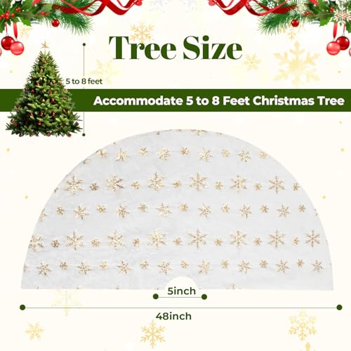 Rysnirs 48 Inch Faux Fur Christmas Tree Skirt with Gold Sequin Snowflakes