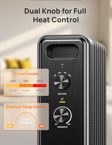 DREO Oil Filled Radiator Heater - Gray, Quiet Electric Space Heater for Large Rooms