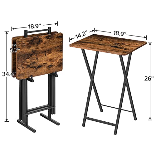 HOOBRO Set of 4 Folding TV Trays with Stand - Retro Metal Snack Tables