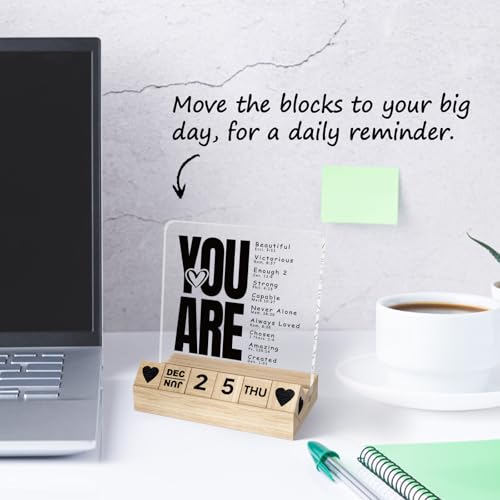 Christian Gifts for Women, Thank You Gifts for Coworker Female, Wooden Block Calendar for Desk, You Are Beautiful Desk Sign, Inspirational Acrylic Plaque, Catholic Office Accessories