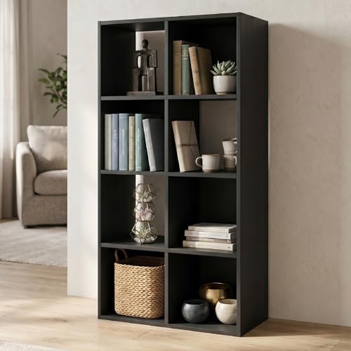 Signature Design by Ashley 8-Cube Storage Organizer - Black Bookcase, Model Langdrew, Vertical/Horizonal