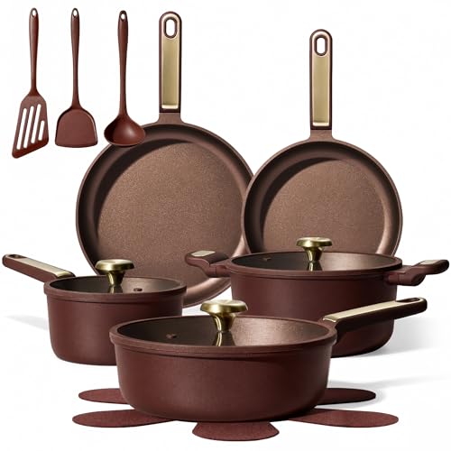 Red 16-Piece Cookware Set with Non-Stick Pots & Pans - Heavy-Duty, Oven Safe