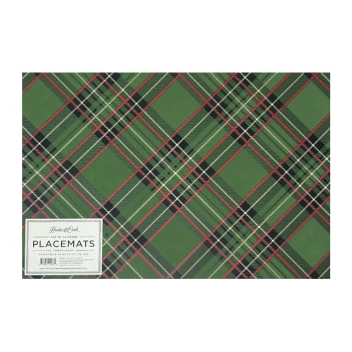 Green Plaid Christmas Paper Placemats - Square Disposable Winter for