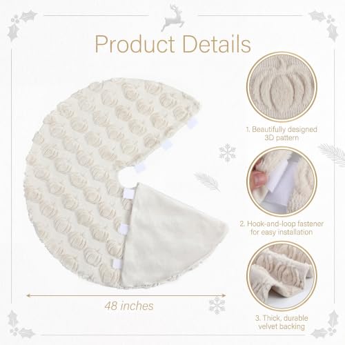 Thenshop Fall Tree Skirt 48 Inch Beige Plush with 3D Pumpkins - Seasonal Decor