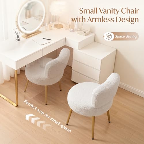 White Fluffy Vanity Chair with Backrest for Makeup & Bedroom