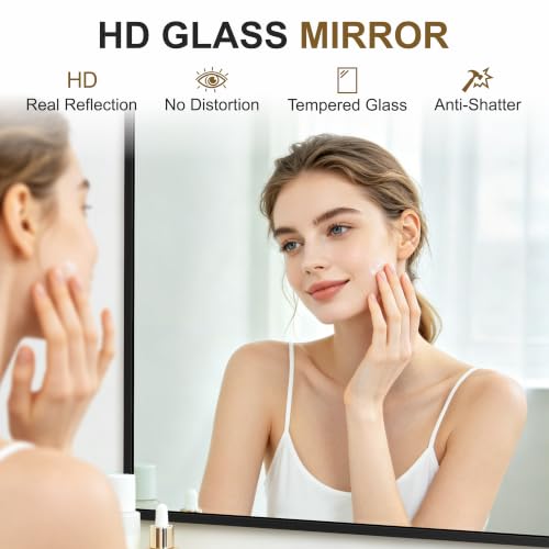 FGU Matte Black Bathroom Vanity Mirrors Set 30x30 Inches Over Sink, 2 Pack