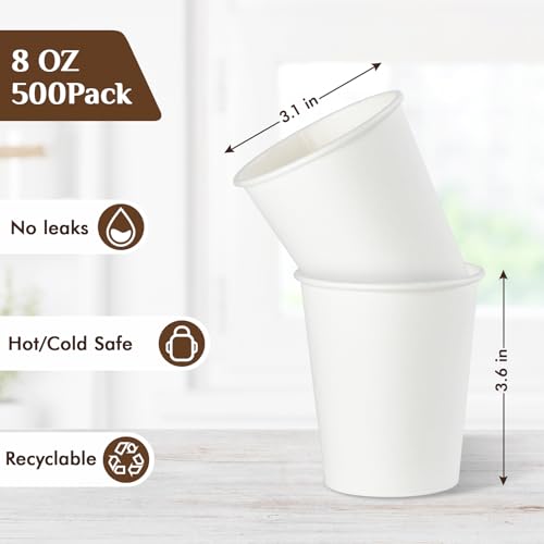 Vplus 8 OZ White Disposable Coffee Cups with Lids - Pack of 500