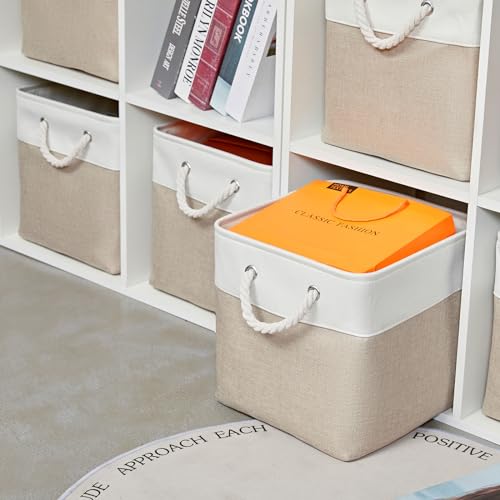 White & Beige 12x12 Inch Collapsible Cube Storage Bins - 6 Pack Organizer
