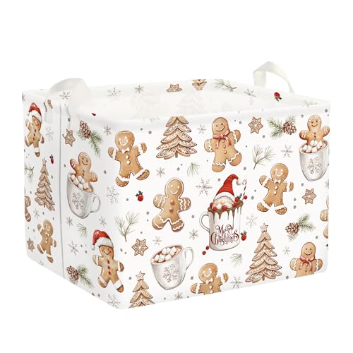 Clastyle Christmas Gingerbread Baby Laundry Hamper Snowflake Kid Storage Basket Boy Girl Gift Toy Box Collapsible Clothes Organizer Nursery Bin for Bedroom,White,40 * 30 * 30 cm