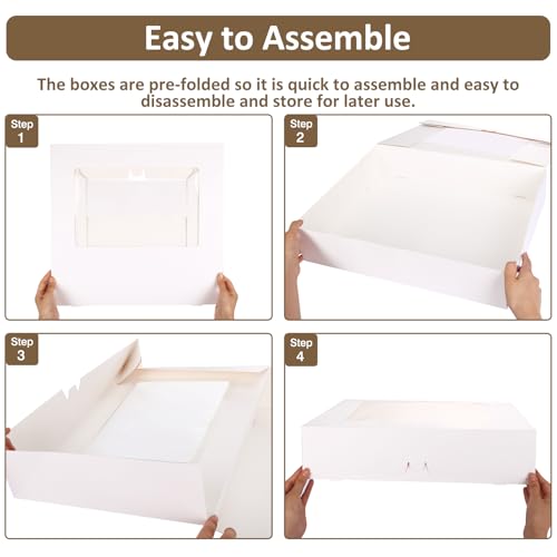Moretoes 20pcs Large 19x14x4in Cake Boxes with Window - Auto-Popup, Clear Window, Food-Grade Paperboard, Cake & Pastry Packaging