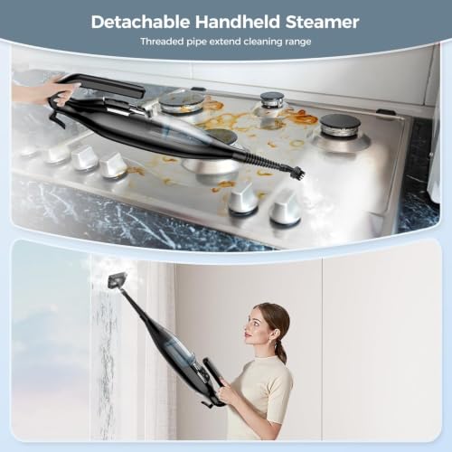 Black 12-in-1 Handheld Steam Mop & Floor Cleaner with Detachable Tank