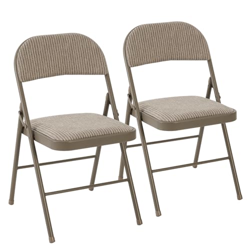 Foldable Padded Outdoor Dining Chairs 2-Pack - Khaki Fabric, Space-Saving Patio Seating