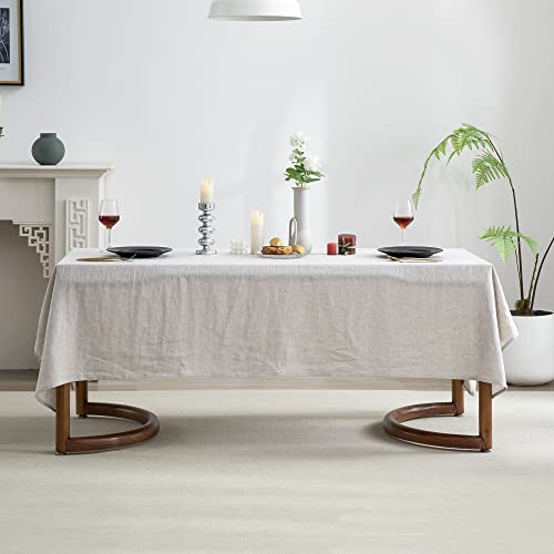 Natural Linen Rectangle Tablecloth 120x60 Inches for Dining & Events - Machine Washable, Elegant Rustic Decor