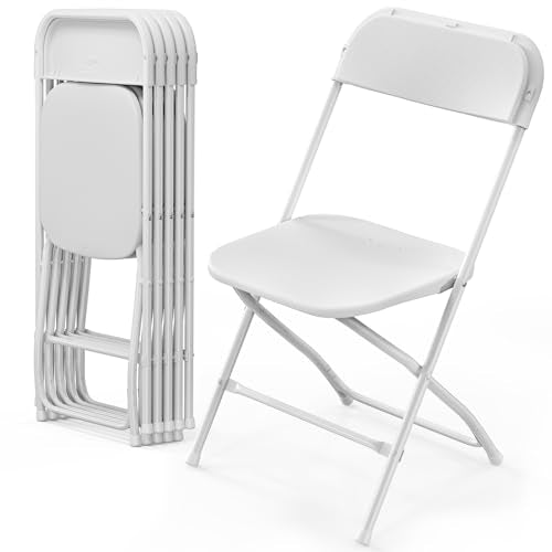 6 Pack White Plastic Folding Chairs - Indoor Outdoor Stackable Commercial Seating
