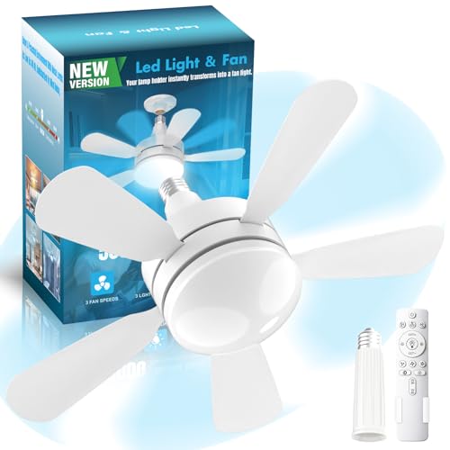 White 17.7-Inch E26 Socket Fan Light with Remote, Reversible Motor, Dimmable 3000-6500K