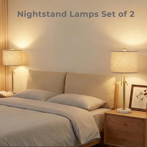 Gold Adjustable Table Lamps Set of 2 - Dimmable Nightstand & Entry Lamps