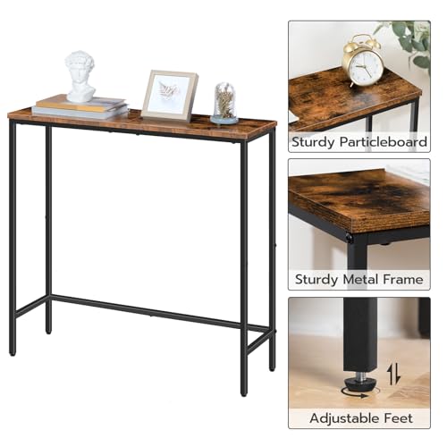 HOOBRO 2 Pack Narrow Console Tables Rustic Brown & Black - 29.5" Entryway & Sofa Tables
