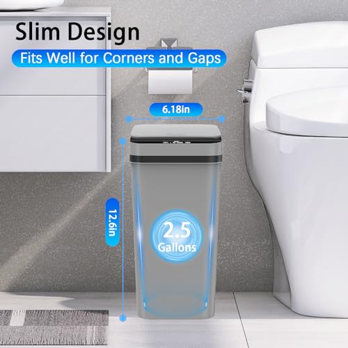 Automatic Small Bathroom Trash Can with Lid 2.5 Gallon - Black/White/Grey 3 Pack