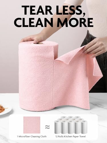 Fantasticlean Pink Microfiber Cleaning Cloth Rolls - 150 Sheets, Reusable & Durable
