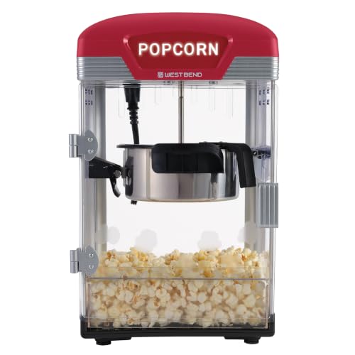West Bend Theater Popcorn Machine 4 Qt. Red Nonstick Kettle for Movie Night