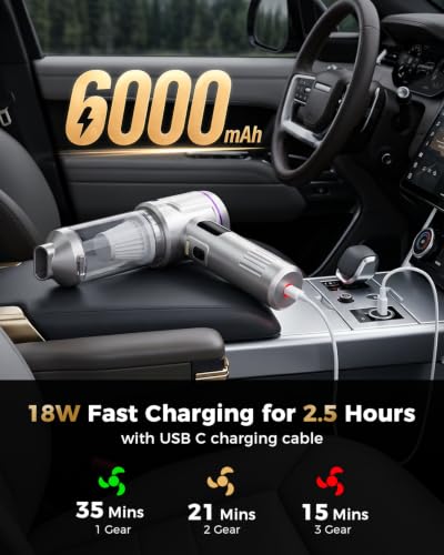 EOUMJE Cordless Handheld Car Vacuum Cleaner with 22kPa High Suction, Portable Mini Vacuum for Car, Home & Pet Hair, USB-C Rechargeable