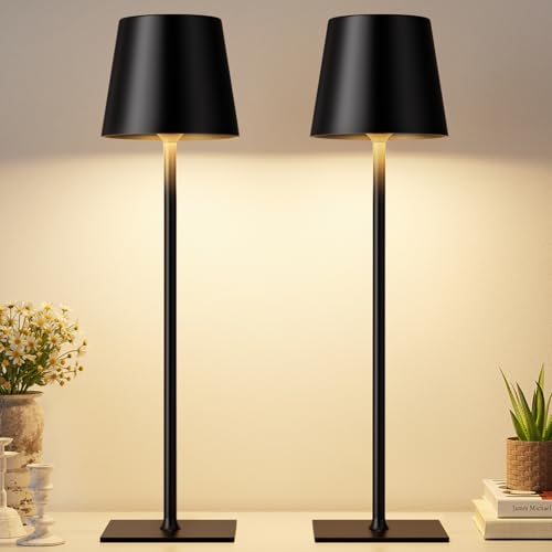 Kakanuo 2 Pack Cordless Rechargeable Table Lamps with Touch Dimming, 5000mAh Battery, Night Light for Dining & Camping - Black-1/2 Pack
