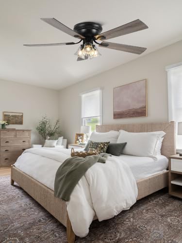 Chords Attic 52 Inch Flush Mount Farmhouse Ceiling Fan with Lights & Remote - Variation 5215