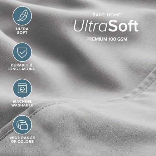 Bare Home Queen Light Grey Ultra-Soft Sheet Set with 4 Pillowcases