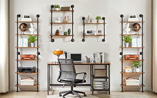 Industrial Pipe Ladder Shelf 6-Tier Wall Mounted Bookcase without Towel Holder - Rustic Brown