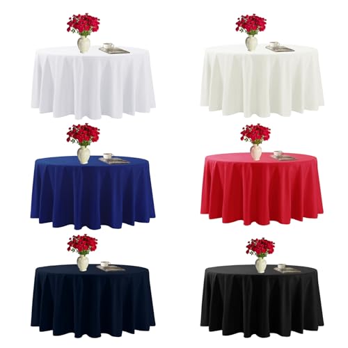 Fokitut 6 Pack 120 Inch White Round Tablecloth - Stain & Wrinkle Resistant Polyester