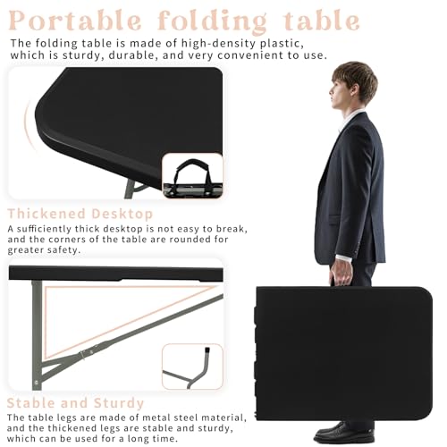 HAISIWLKJ 6FT Portable Folding Camping Table Black - Lightweight Outdoor Dining