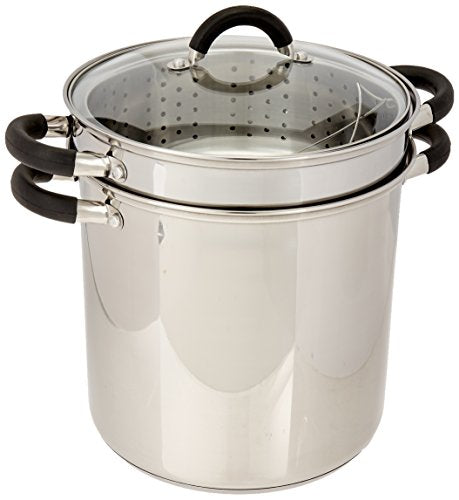 ExcelSteel 12 Qt Stainless Steel Pasta Cooker with Glass Lid & Silicone Handles