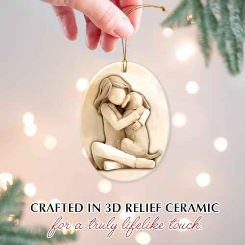 2025 Dog Christmas Ornaments - 3D Relief Ceramic Ornament for Christmas Tree, Dog Mom Gifts for Women, Family, Friends - Cute Girl with Puppy Xmas Gift Exchange Ideas