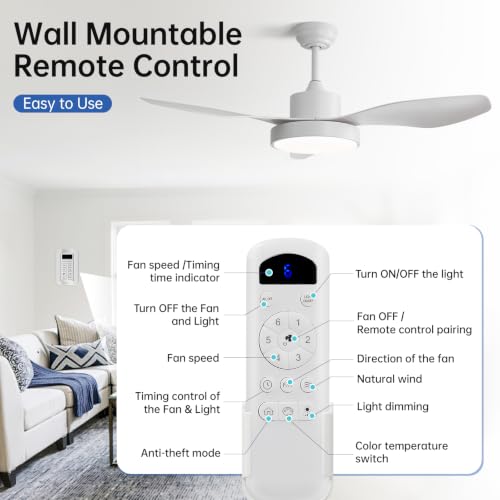 Sofucor 47 Inch White Ceiling Fan with Lights, Modern Outdoor Flush Mount, Remote, Dimmable 3 CCT, Quiet DC Motor, 6 Speeds & Timer