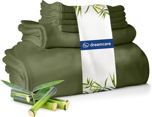 Olive DreamCare King Size Rayon Bamboo Cooling Bed Sheets 4pc Set