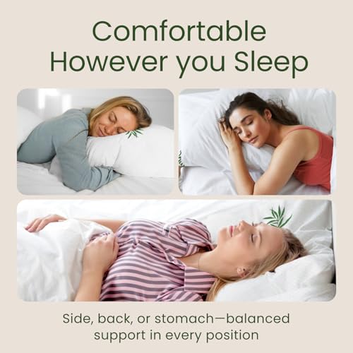 Sleepavo Queen Firm Memory Foam Pillow Set of 2 - Cooling Shredded Bed Pillows for Sleep, Back, Side & Stomach Sleepers, Rayon from Bamboo, 28x17x8