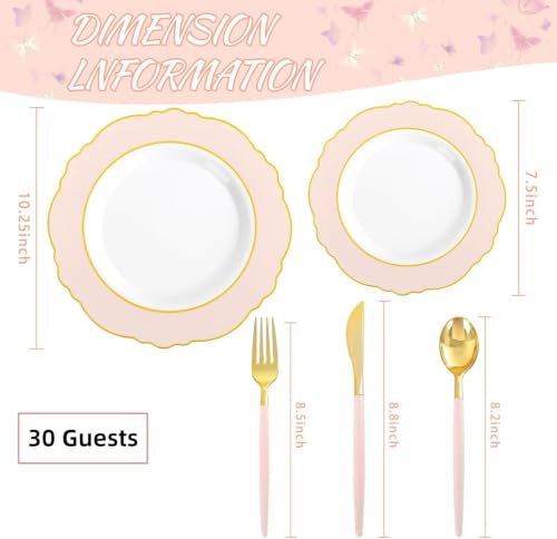 Pink Baroque Disposable Plates Set - Large & Small for Baby Shower Wedding Party