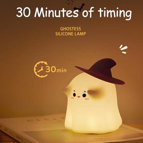 Ghost Night Light, Halloween Decor Cute Kids Night Light Magician Lamp Silicone Nightlight Rechargeable Table Lamp Dimmable Nursery Baby Nightlights Room Decor Christmas Halloween Gifts Cool Gadgets
