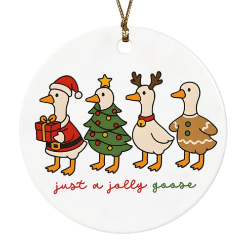 Silly Goose Christmas Ornament - Ceramic Double-Sided Hanging Decoration, 3in - Variation: Silly Goose Christmas
