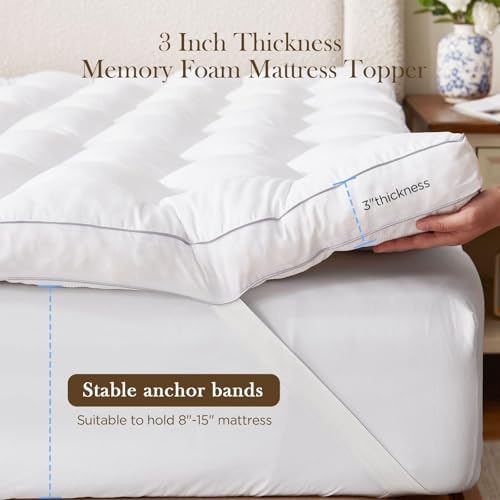 Twin Memory Foam Mattress Topper 3 Inch for Back Pain Relief - Breathable & Non-Slip